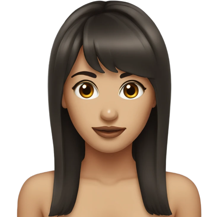 Beautiful woman. Dark brown hair. Bangs.  emoji