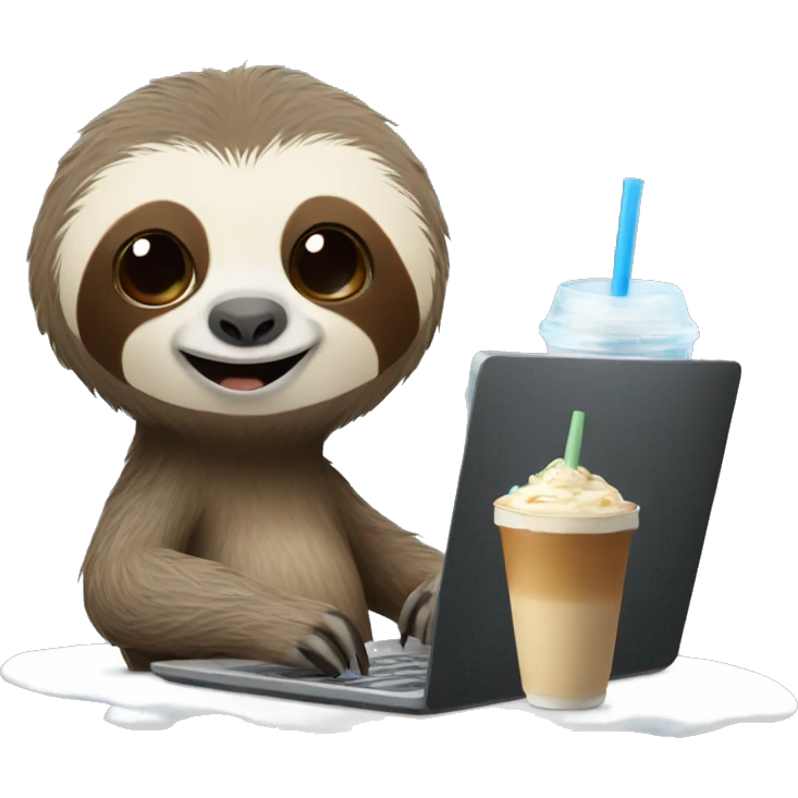 sloth with laptop and ice latte emoji