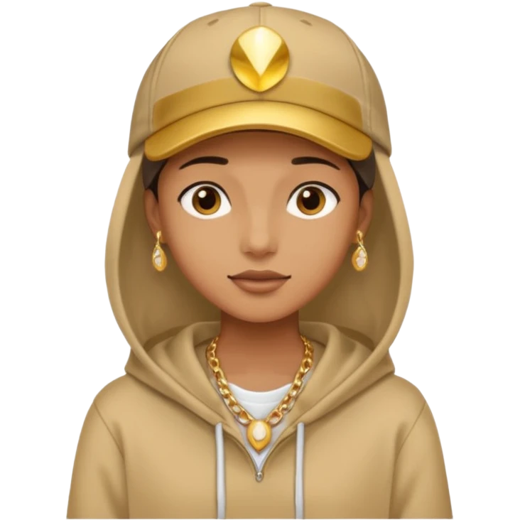 {
  "type": "human",
  "look": "tan hoodie, cap, gold jewelry, neutral face"
} emoji