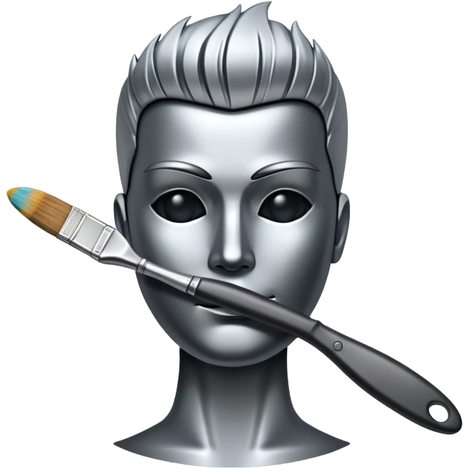 A paintbrush that transforms into a human metal silhouette, symbol of artistic identity emoji