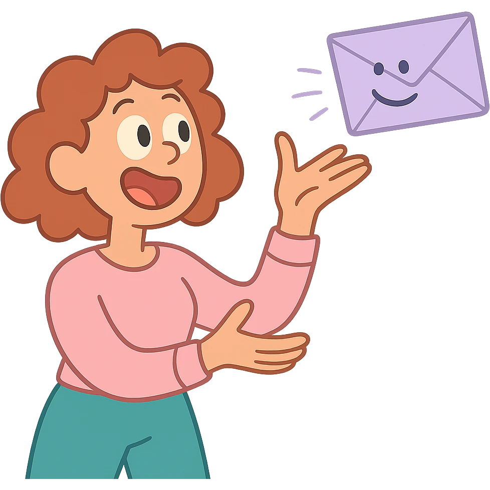 a pastel lavender letter being sent, floating in the air, calArts 2010s cartoon style emoji