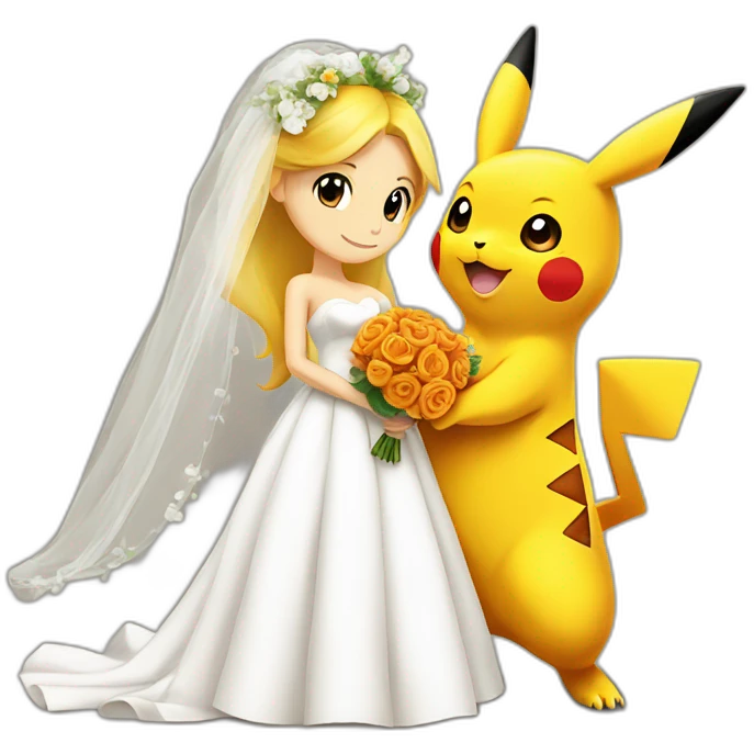 Pikachu getting married to charmander emoji