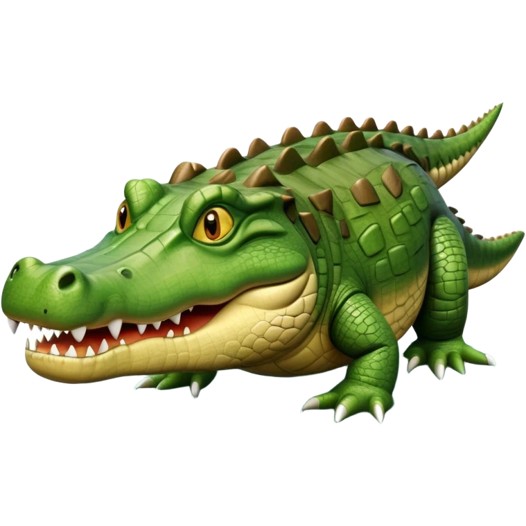 cinematic-crocodile-realistic-full-body-on all fours-emoji,-massive-scaled-body-partially-submerged-in-shallow-water,-head-tilted-dramatically,-rough-green-and-brown-hide-textured-with-deep-ridges,-simplified-yet-realistic-focused-features, head held high emoji