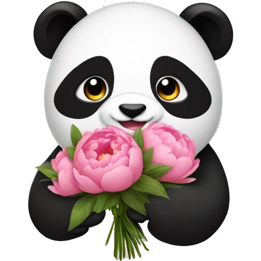 panda with a bouquet of peonies emoji