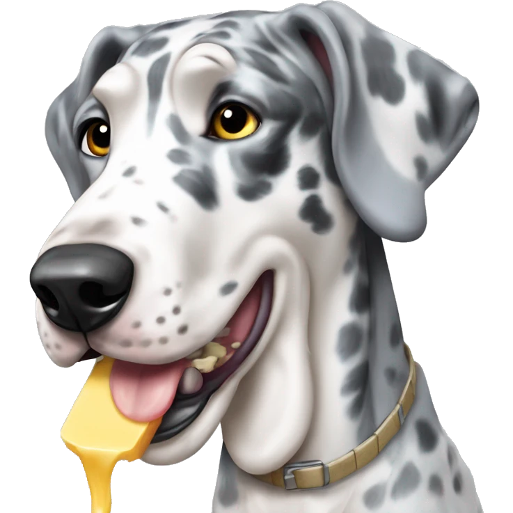 Blue Merle Great Dane eating butter emoji