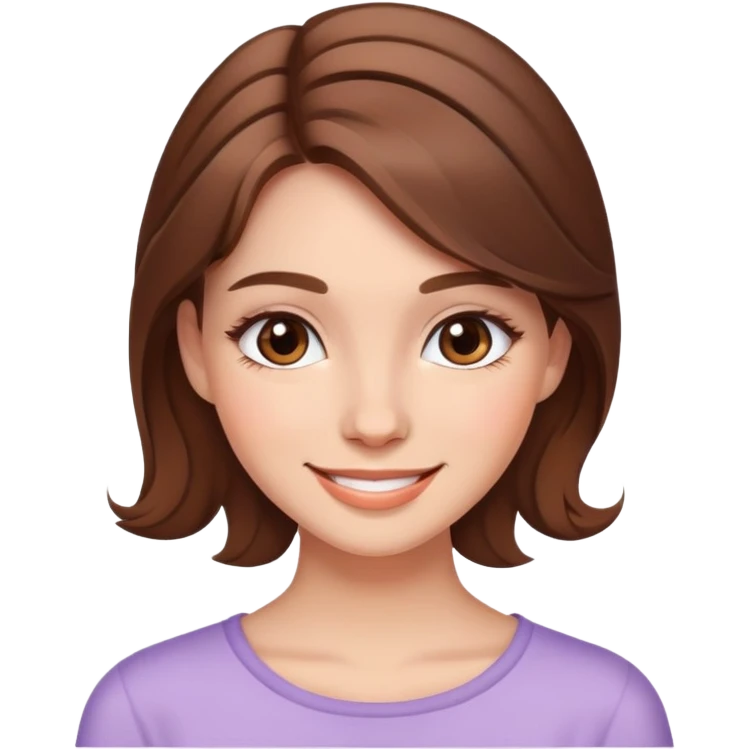brown long hair girl with soft makeup, smiling emoji