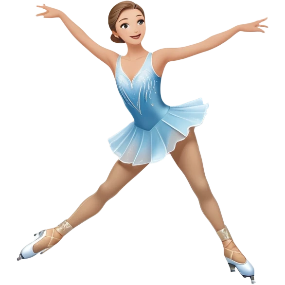 An icon featuring a graceful figure skater performing an elegant spin on a shiny ice rink. The background includes twinkling lights, a snowy winter scene, and cheering fans in the stands. Transparent background highlights the beauty, poise, and artistry of figure skating. emoji