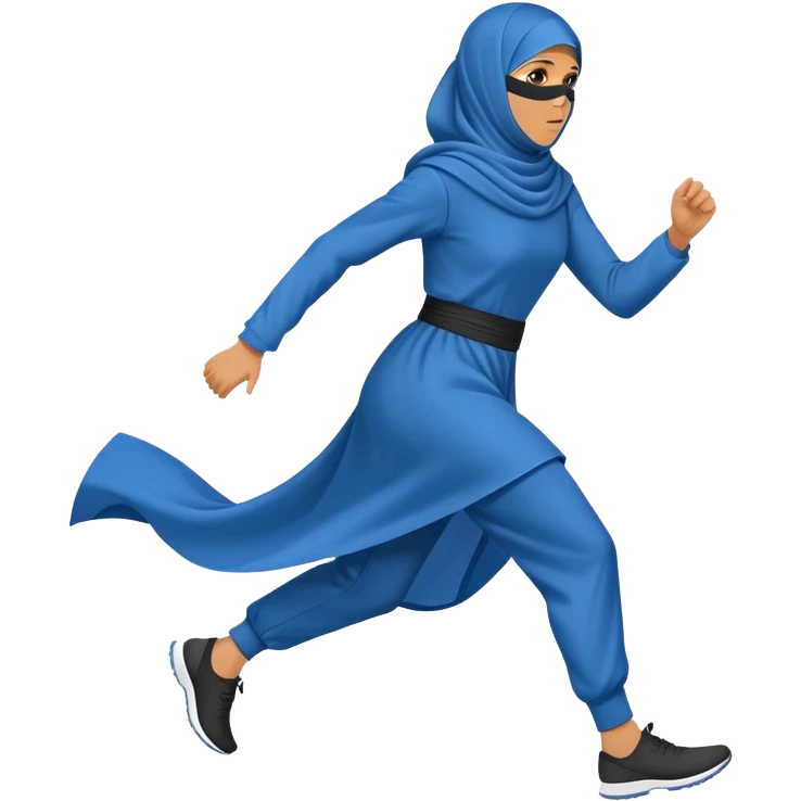 person in a blue niqab, running, side view emoji