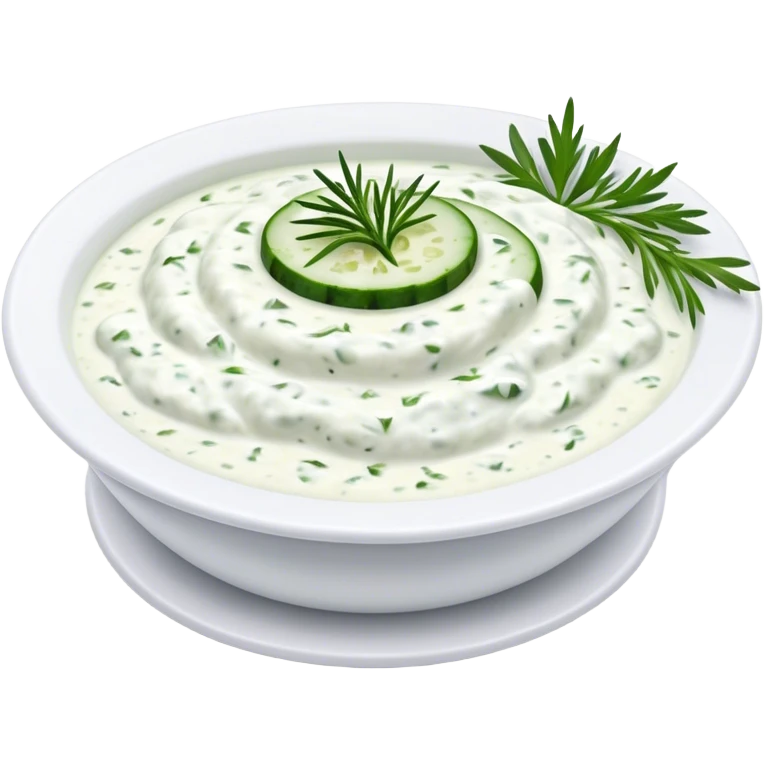 Cinematic Realistic Tzatziki Dish Emoji, featuring a creamy, tangy yogurt sauce with cucumber and herbs rendered with soft textures and cool, refreshing lighting. emoji