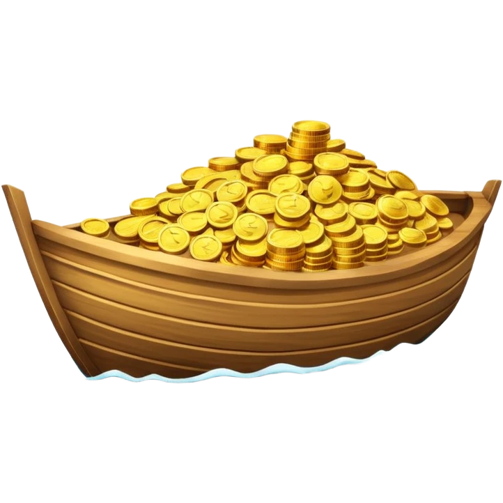 emoji of gold coins on the boat in the sea emoji