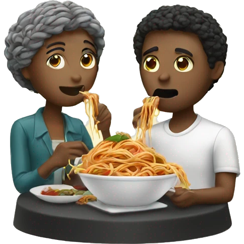 Black and white couple eating spaghetti  emoji