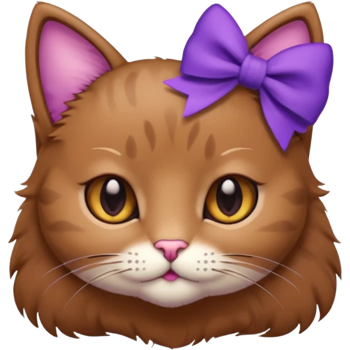 Brown kitty with a one purple bow on the side of her ear emoji