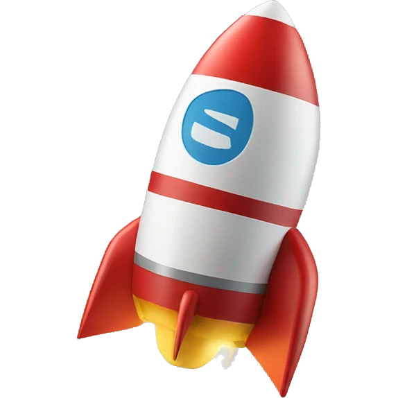 capital letter S rides on  a rocket emoji