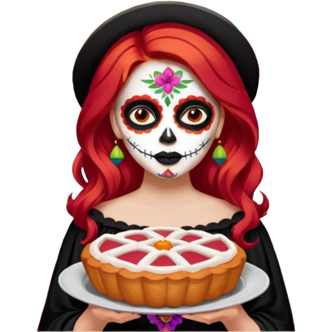 Día de muertos cabello rojo pan de muerto papel picado emoji