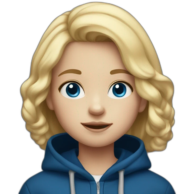6 year old girl with blonde hair and blue eyes in a dark blue hoodie emoji