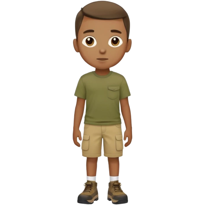 boy wearing an olive-green shirt over a brown T-shirt with beige cargo shorts emoji