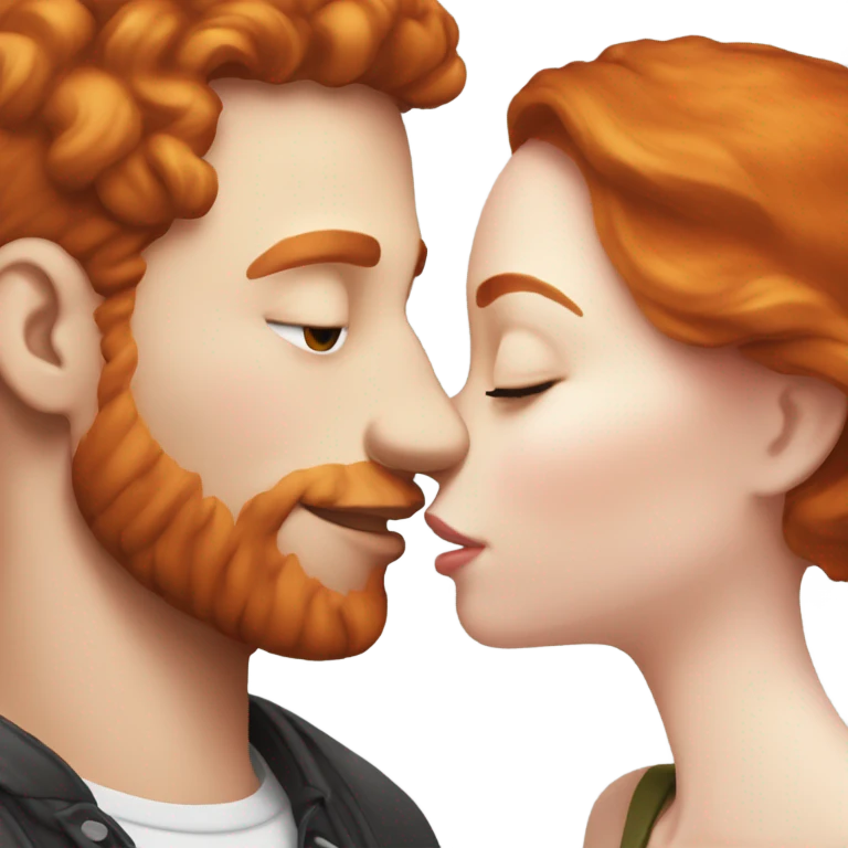 redhead model, kissing her boyfriend, pale skin, black hair emoji