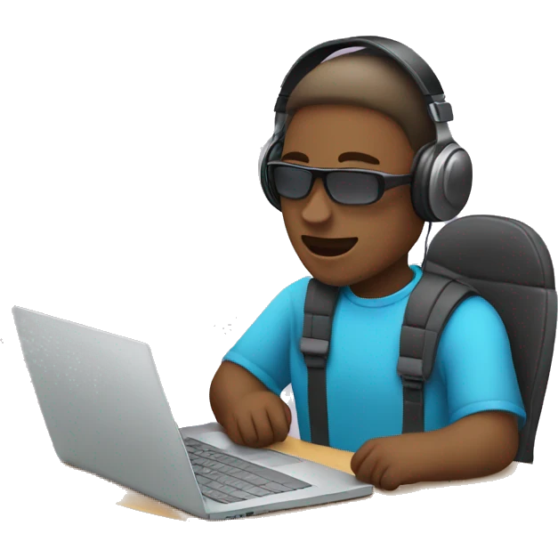 2d emoji working on laptop with headphones emoji