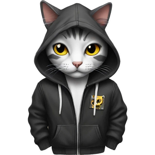 Cat wearing a punk hoodie emoji