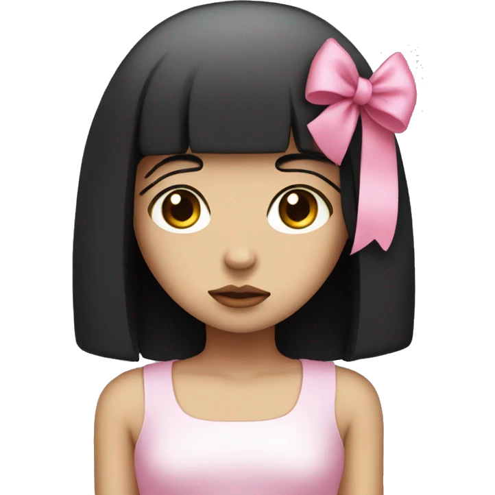 sad girl with white skin and straight black hair with a pink bow on her head emoji
