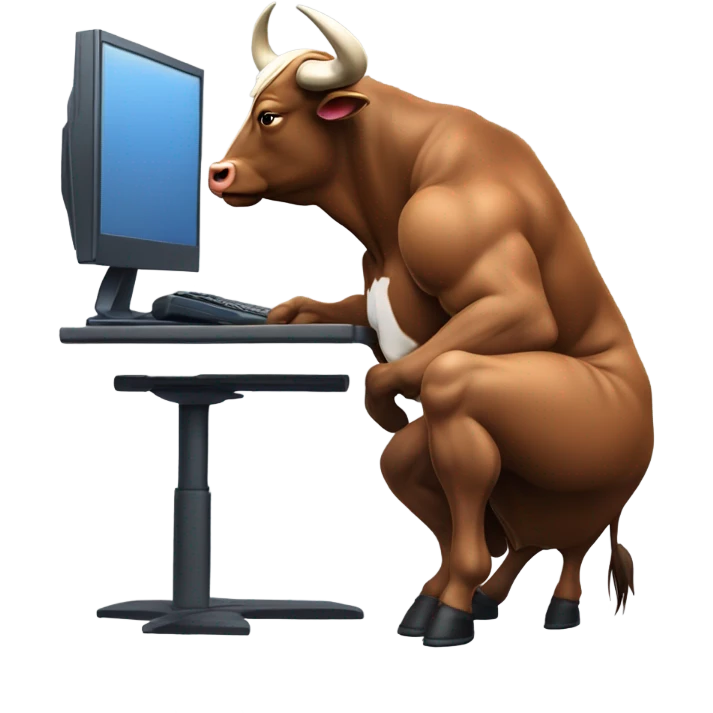 bull using computer emoji