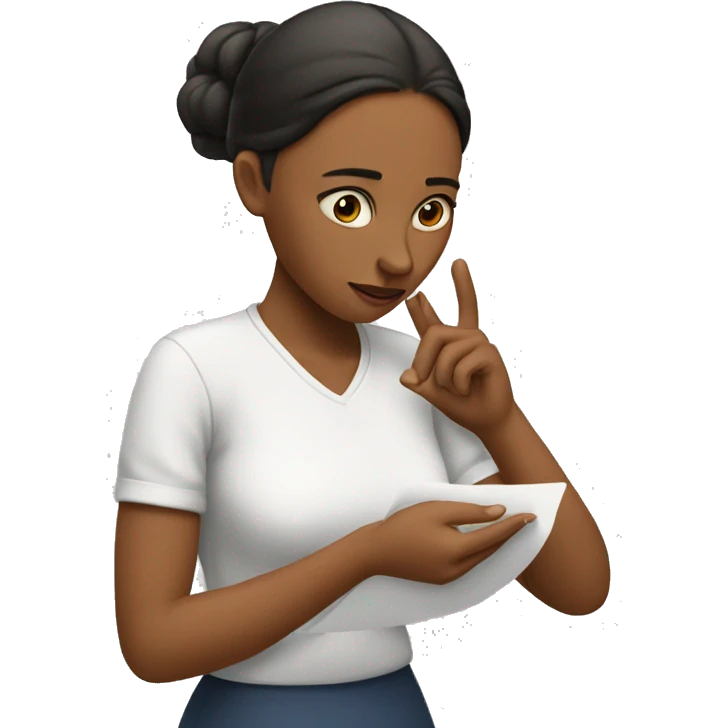 a woman touching her templates to not loose patience emoji