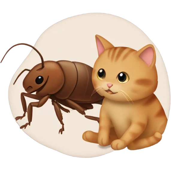 a brown roach hugging a beige cat emoji