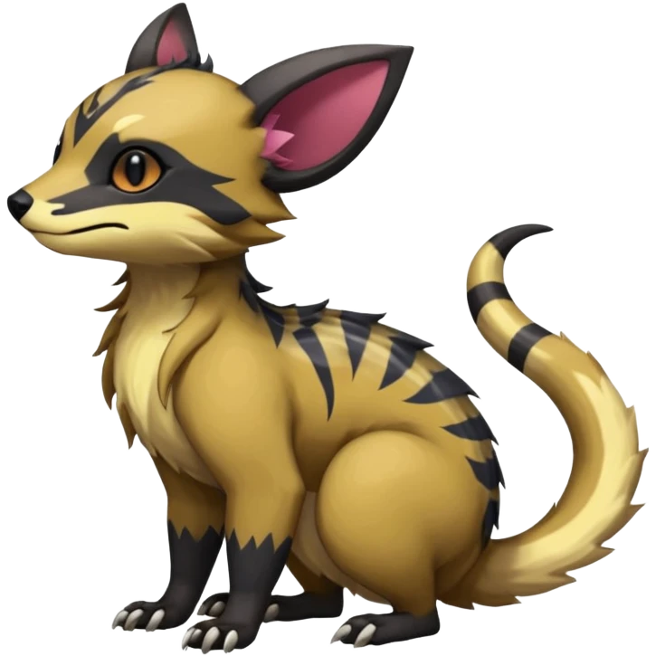 Rare warm-colored exotic cute epic aesthetic gothic colorful Salandit-Eevee-Civet-species-Fakemon-hybrid-creature, with markings, full body emoji
