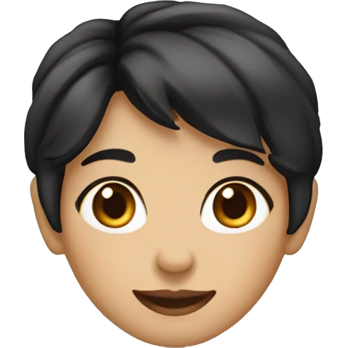  A girl with short, boyish-style black hair. Fair skin. Dark brown eyes. Smiling naturally. emoji