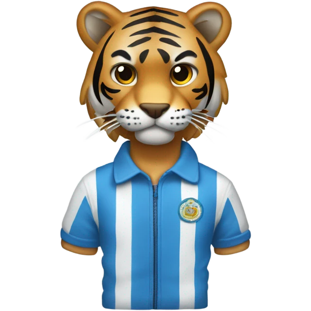 Un tigre blanco con rayas y cabello azul usando ropa del juego del calamar emoji