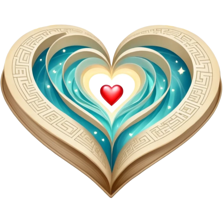 Magical glowing folded map with luminous heart pathways and ethereal light rays, symbolizing magical exploration of love patterns emoji