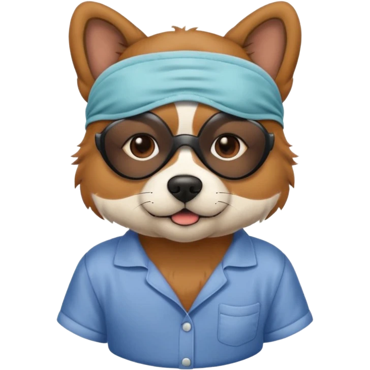 a dog heri with sleep mask and wearing shirt emoji