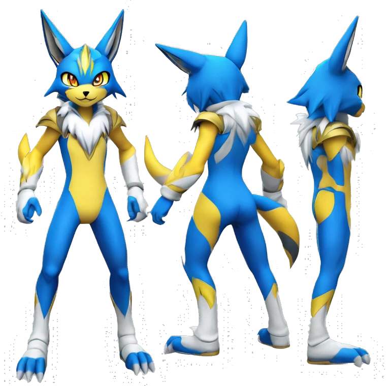 Shiny Colorful Anthro Edgy Cool Sonic-Zeraora-Renamon-Pokémon-Fakémon with shiny blue markings Full Body Detailed High Quality  emoji