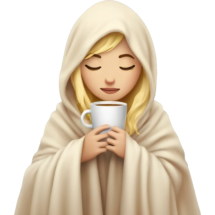 girl inside a blanket sipping coffee eyes closed blonde emoji