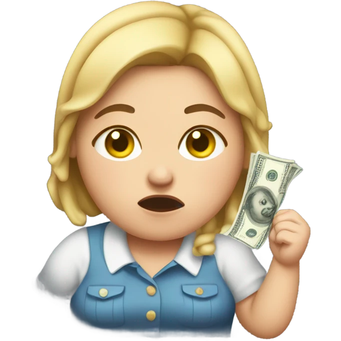 fat girl crying with only 4 dollars emoji