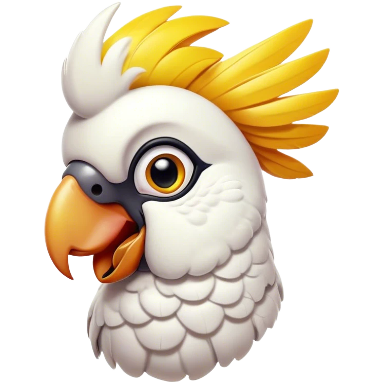 Cinematic Comical Cockatoo Portrait Emoji, Head tilted dramatically with an exaggeratedly shocked expression, featuring a striking, crest-adorned head with wide, comically expressive eyes full of playful disbelief and a vibrant, animated beak, Simplified yet hilariously expressive features, highly detailed, glowing with a slightly sassy tropical glow, high shine, dramatic yet playful, stylized with an air of cheeky avian mischief, soft glowing outline, capturing the essence of a meme-worthy cockatoo that looks ready to squawk its way into viral fame! emoji
