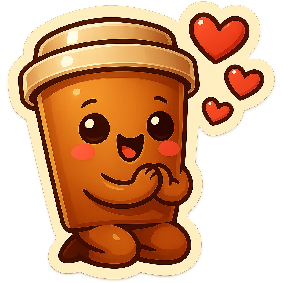 Tall coffee cup, bowing on knees, gushing with love, worship emoji