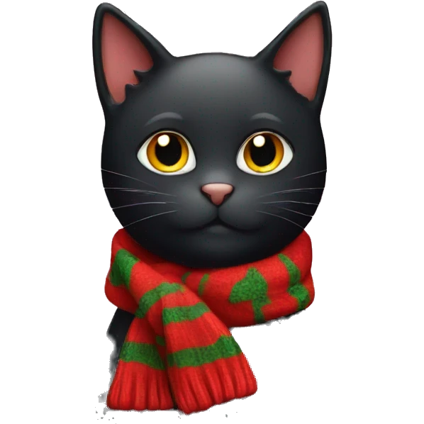 Cute black cat with a Christmas scarf  emoji