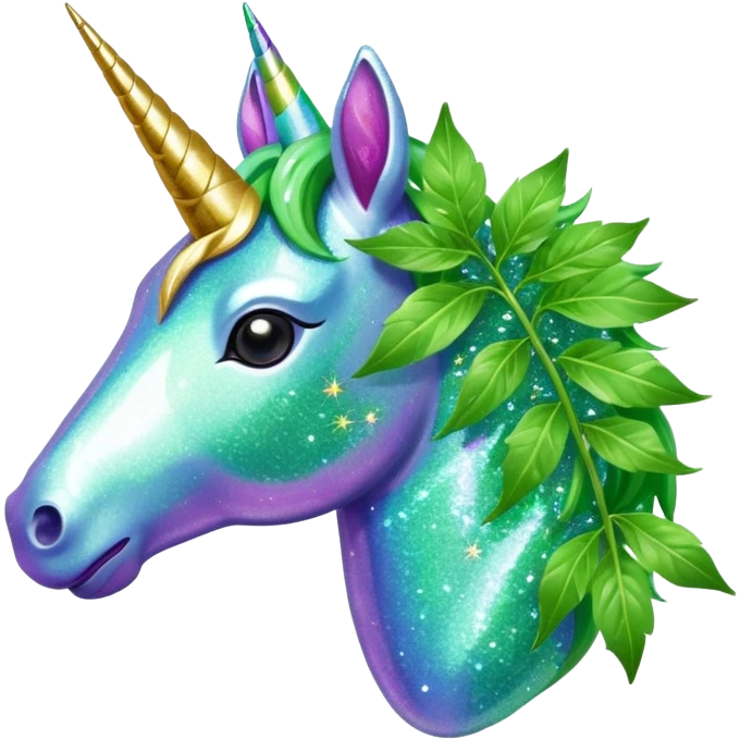 Glitter unicorn eats Weed leaf emoji