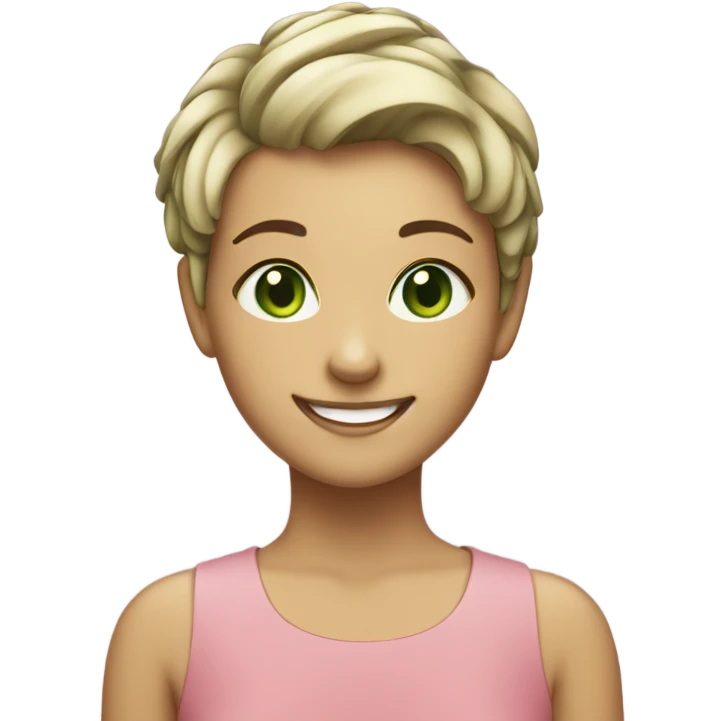 smiling girl with short hair with green eyes emoji