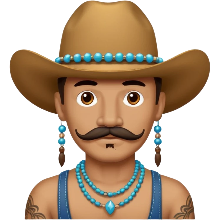 mustached cowboys with tattoos on face and bead emoji
