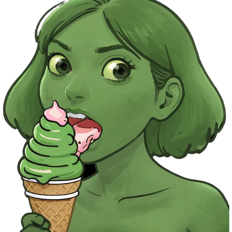 A brunette girl eating ice cream  emoji