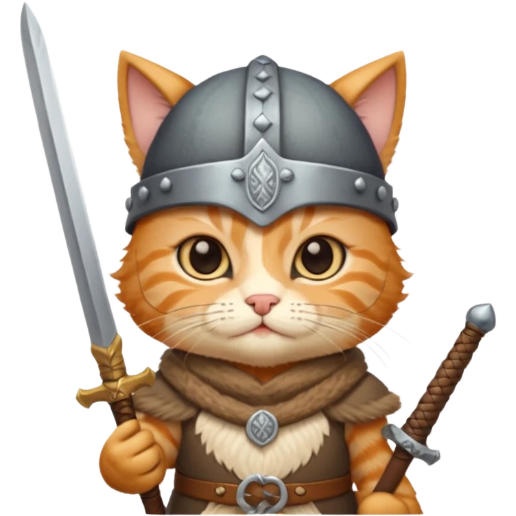 Viking Cat in viking hat holding tiny sword emoji