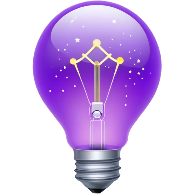 The bulb is a bright purple color, and inside it is electricity, snow with lots of stars. emoji