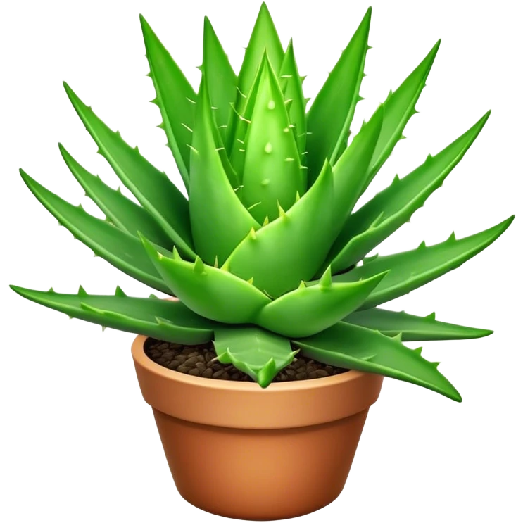 Cinematic Realistic Aloe Vera Emoji, Plump and succulent, with thick, fleshy leaves arranged in a star-like rosette. The vibrant green leaves have a slightly spiky texture, exuding a sense of resilience and healing. Soft glowing outline, capturing the essence of natural wellness and desert vitality in a flourishing aloe vera plant! emoji
