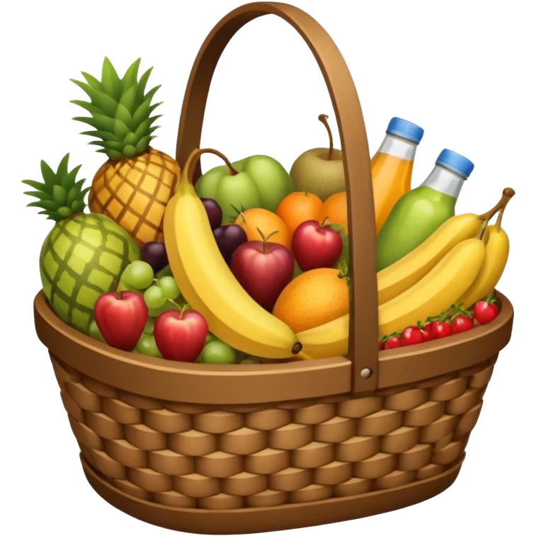 Food Basket, Brown basket with both food, drink and fruits emoji