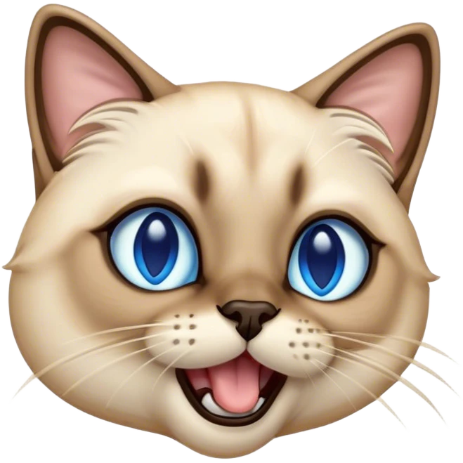 Cinematic Cute Yawning Siamese Cat Portrait Emoji, Head tilted slightly with a dramatic, wide-open yawn, sleek cream-colored fur with contrasting dark points on the ears, face, paws, and tail, piercing sapphire-blue eyes that are barely open, Simplified yet irresistibly adorable features, highly detailed, glowing with a soft, cozy glow, high shine, relaxed yet expressive, stylized with a touch of whimsy, bright and endearing, soft glowing outline, capturing the essence of a sleepy yet affectionate kitty, so drowsy it feels like it could stretch right out of the screen and curl up for a nap! emoji