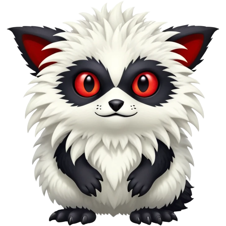 a white exotic edgy vernid-fionbr-Fakémon-creature, with black belly and red eyes, full body emoji