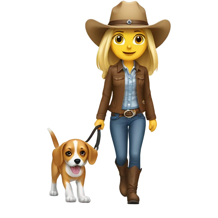 Blonde girl walking a beagle with a cowgirl hat on  emoji