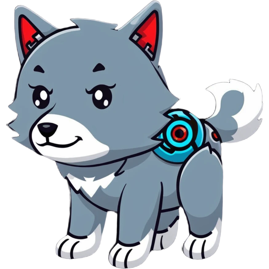 robotic wolf with digital eyes and circuit patterns emoji